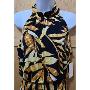 Halter Neck Tropical Leaf Print Maxi length romper mob wife bold gala club life